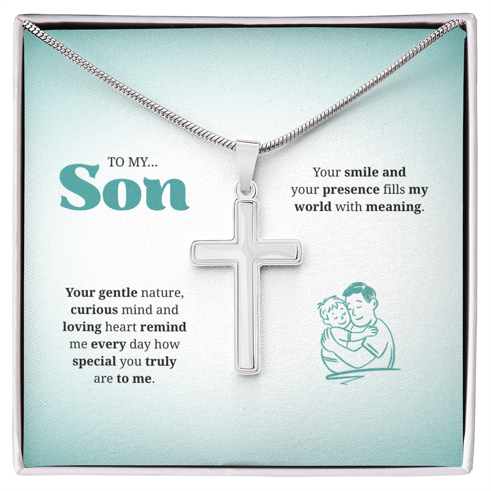 To My Son | You Are Truly Special to Me | Artisan Cross Necklace with Snake Chain