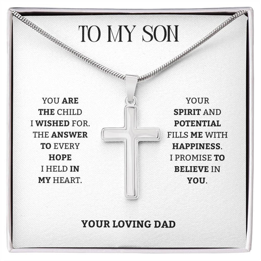 To My Son | Proud of the Man You're Becoming | Artisan Cross Necklace with Snake Chain
