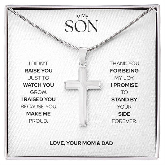 To My Son | Forever Proud of You | Artisan Cross Necklace with Snake Chain