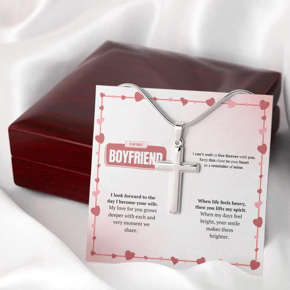 To My Boyfriend | Your Smile Makes Days Brighter | Artisan Cross Necklace with Snake Chain