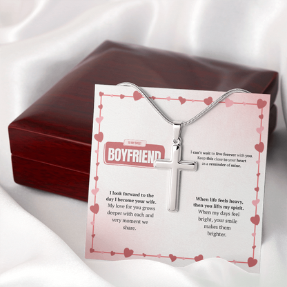 To My Boyfriend | Your Smile Makes Days Brighter | Artisan Cross Necklace with Snake Chain