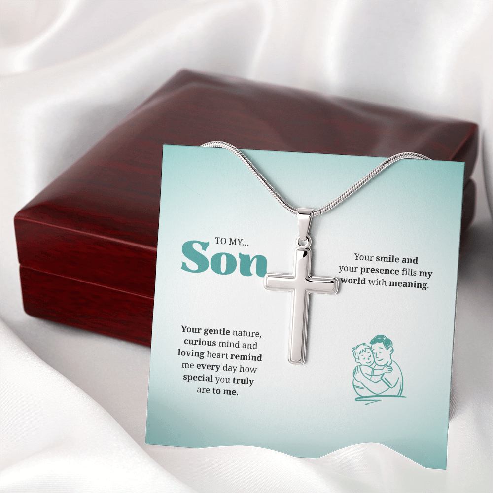 To My Son | You Are Truly Special to Me | Artisan Cross Necklace with Snake Chain