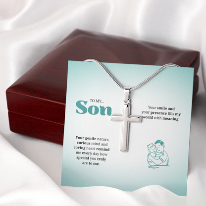 To My Son | You Are Truly Special to Me | Artisan Cross Necklace with Snake Chain