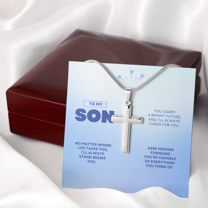 To My Son | You're Capable of Great Things | Artisan Cross Necklace with Snake Chain