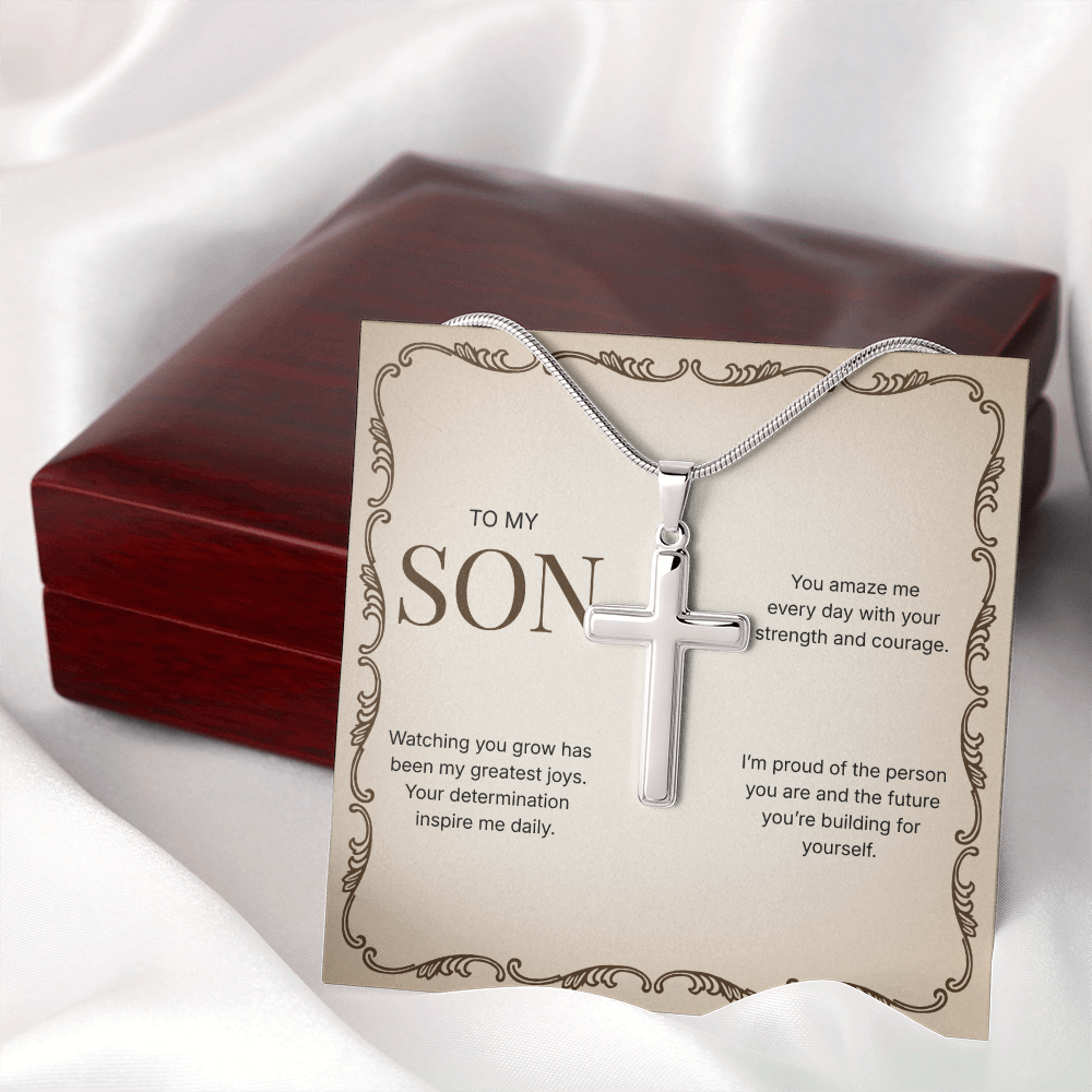 To My Son | Proud of Who You Are | Artisan Cross Necklace with Snake Chain