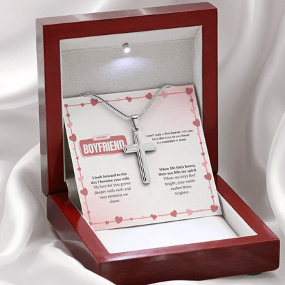 To My Boyfriend | Your Smile Makes Days Brighter | Artisan Cross Necklace with Snake Chain