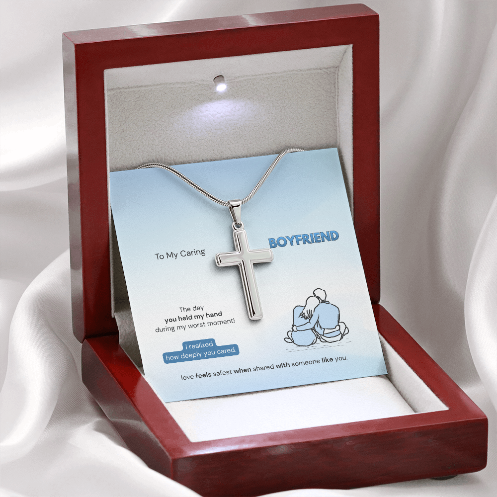 To My Boyfriend | How Deeply You Cared | Artisan Cross Necklace with Snake Chain