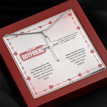 To My Boyfriend | Your Smile Makes Days Brighter | Artisan Cross Necklace with Snake Chain