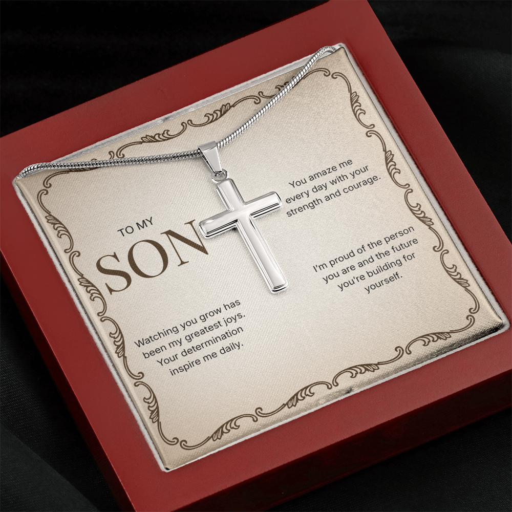 To My Son | Proud of Who You Are | Artisan Cross Necklace with Snake Chain