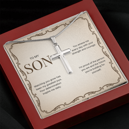 To My Son | Proud of Who You Are | Artisan Cross Necklace with Snake Chain