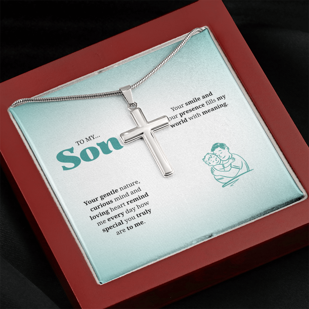 To My Son | You Are Truly Special to Me | Artisan Cross Necklace with Snake Chain