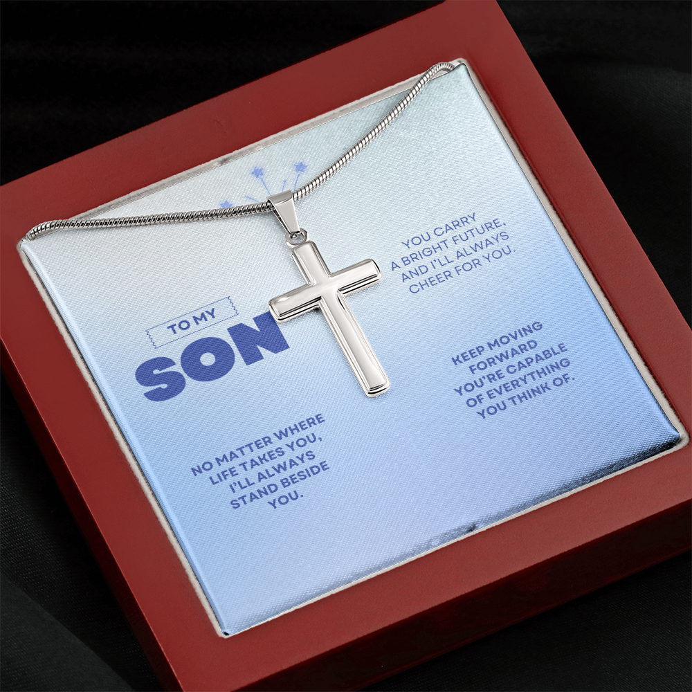 To My Son | You're Capable of Great Things | Artisan Cross Necklace with Snake Chain