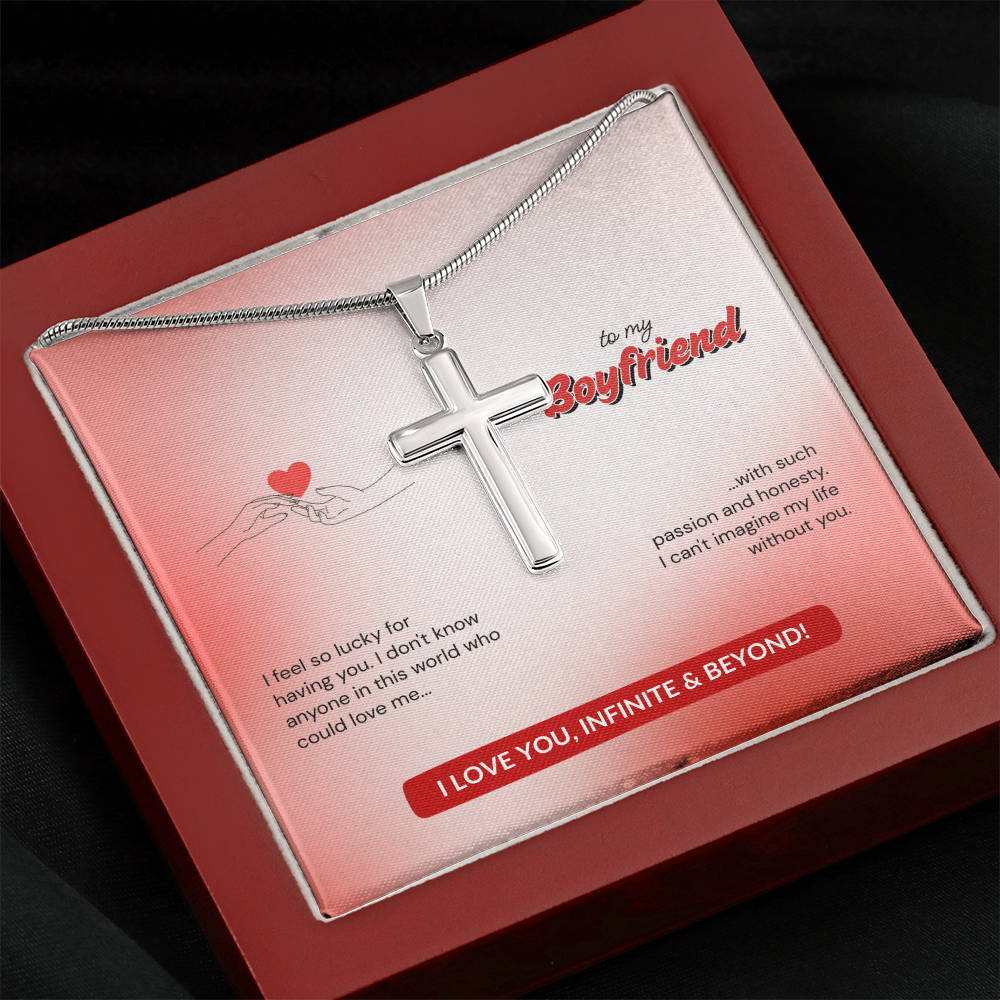 To My Boyfriend | Lucky to Have You | Artisan Cross Necklace with Snake Chain