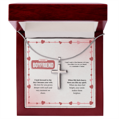 To My Boyfriend | Your Smile Makes Days Brighter | Artisan Cross Necklace with Snake Chain