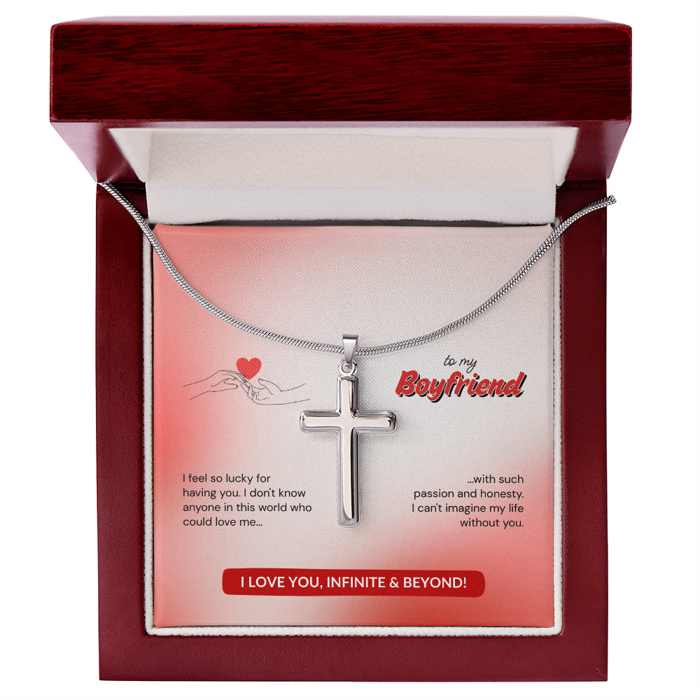 To My Boyfriend | Lucky to Have You | Artisan Cross Necklace with Snake Chain