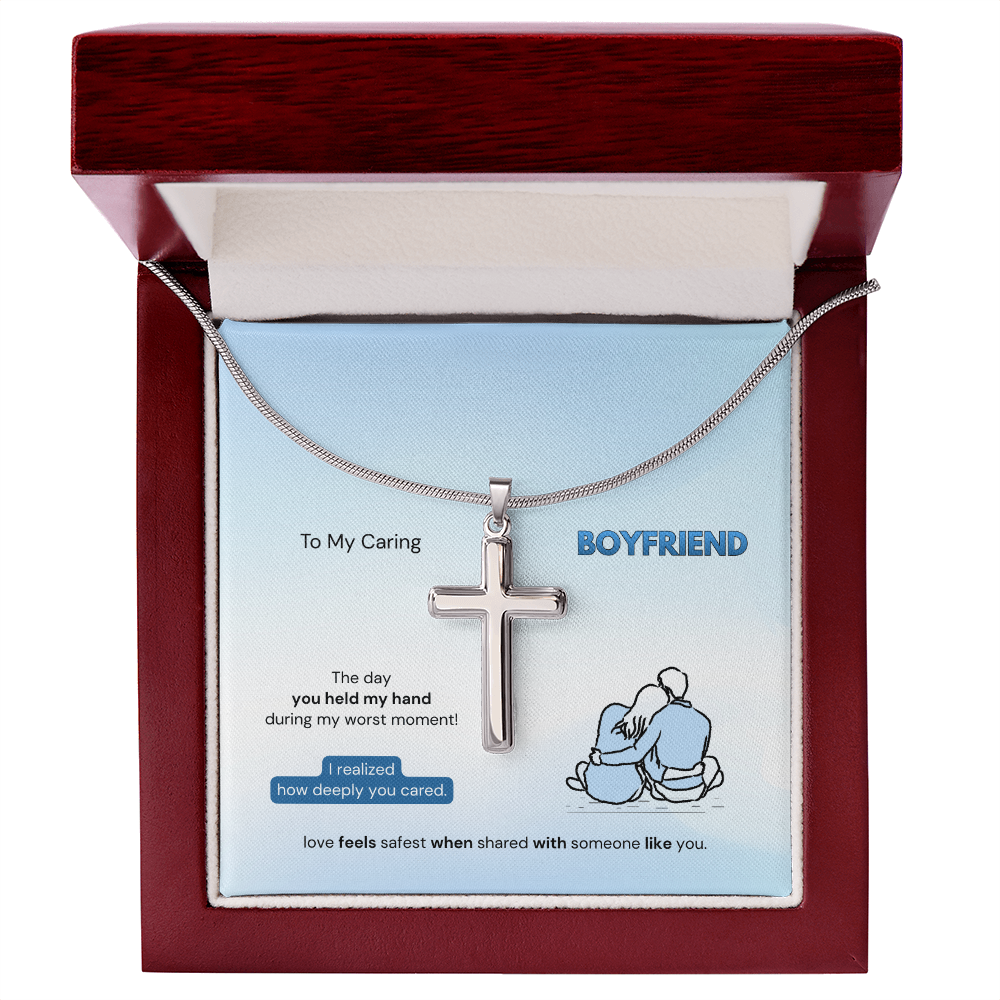 To My Boyfriend | How Deeply You Cared | Artisan Cross Necklace with Snake Chain