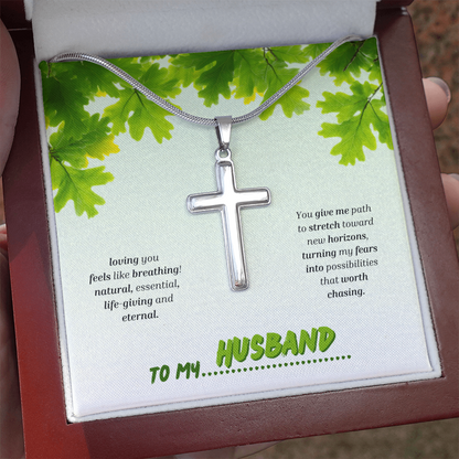 To My Husband | You Grow My World | Artisan Cross with Snake Chain
