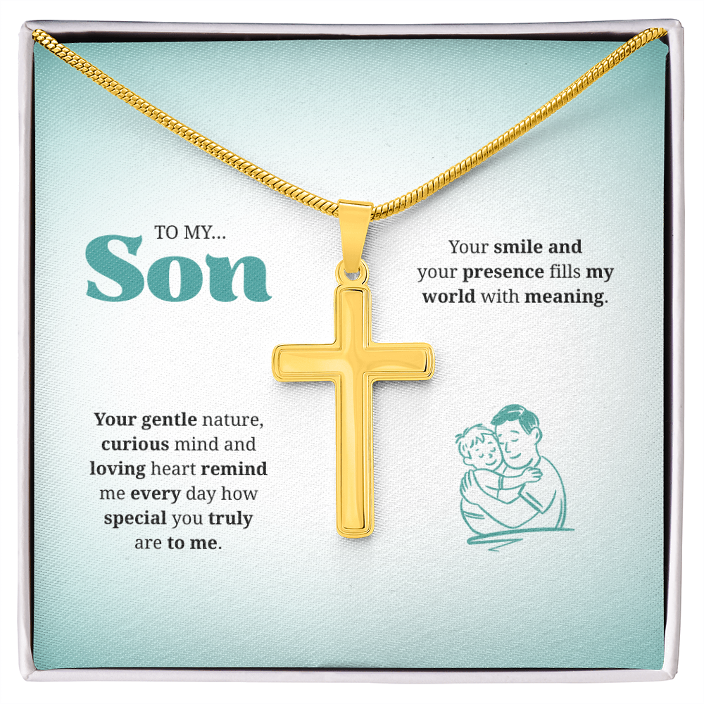 To My Son | You Are Truly Special to Me | Artisan Cross Necklace with Snake Chain
