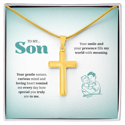 To My Son | You Are Truly Special to Me | Artisan Cross Necklace with Snake Chain