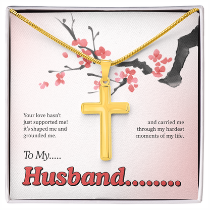To My Husband | My Quiet Strength | Artisan Cross with Snake Chain