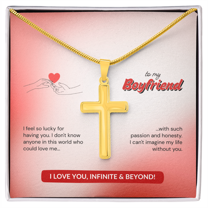 To My Boyfriend | Lucky to Have You | Artisan Cross Necklace with Snake Chain