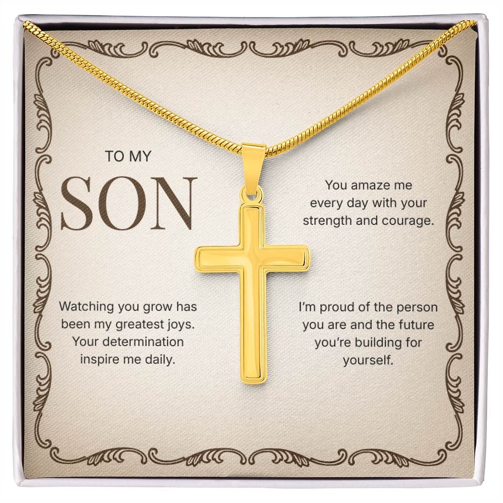 To My Son | Proud of Who You Are | Artisan Cross Necklace with Snake Chain