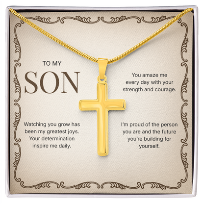 To My Son | Proud of Who You Are | Artisan Cross Necklace with Snake Chain