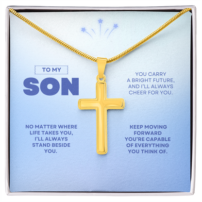 To My Son | You're Capable of Great Things | Artisan Cross Necklace with Snake Chain