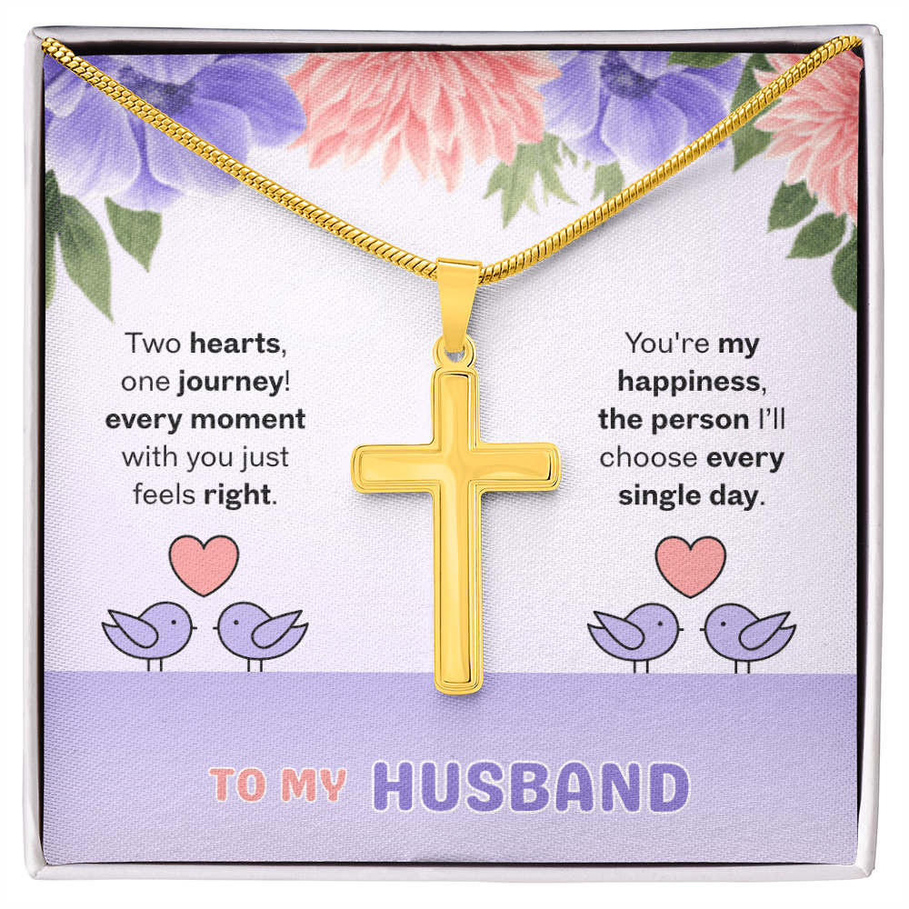 To My Husband | Two Hearts, One Journey | Artisan Cross with Snake Chain