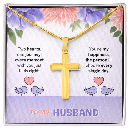 To My Husband | Two Hearts, One Journey | Artisan Cross with Snake Chain