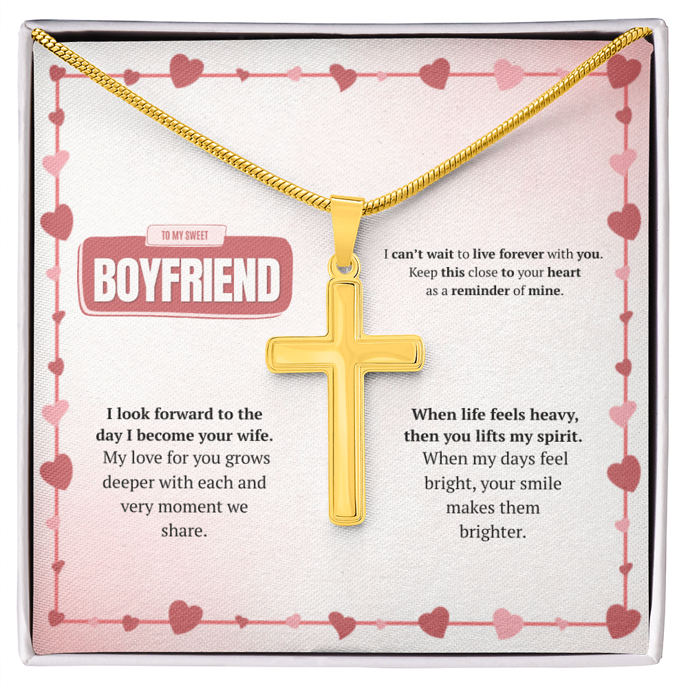 To My Boyfriend | Your Smile Makes Days Brighter | Artisan Cross Necklace with Snake Chain