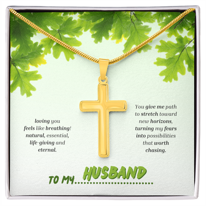 To My Husband | You Grow My World | Artisan Cross with Snake Chain