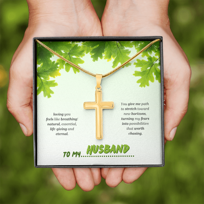To My Husband | You Grow My World | Artisan Cross with Snake Chain
