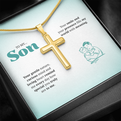 To My Son | You Are Truly Special to Me | Artisan Cross Necklace with Snake Chain