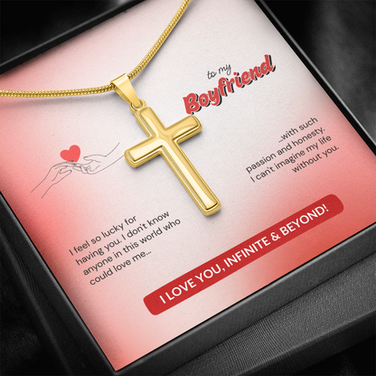 To My Boyfriend | Lucky to Have You | Artisan Cross Necklace with Snake Chain