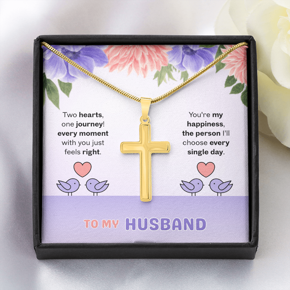 To My Husband | Two Hearts, One Journey | Artisan Cross with Snake Chain