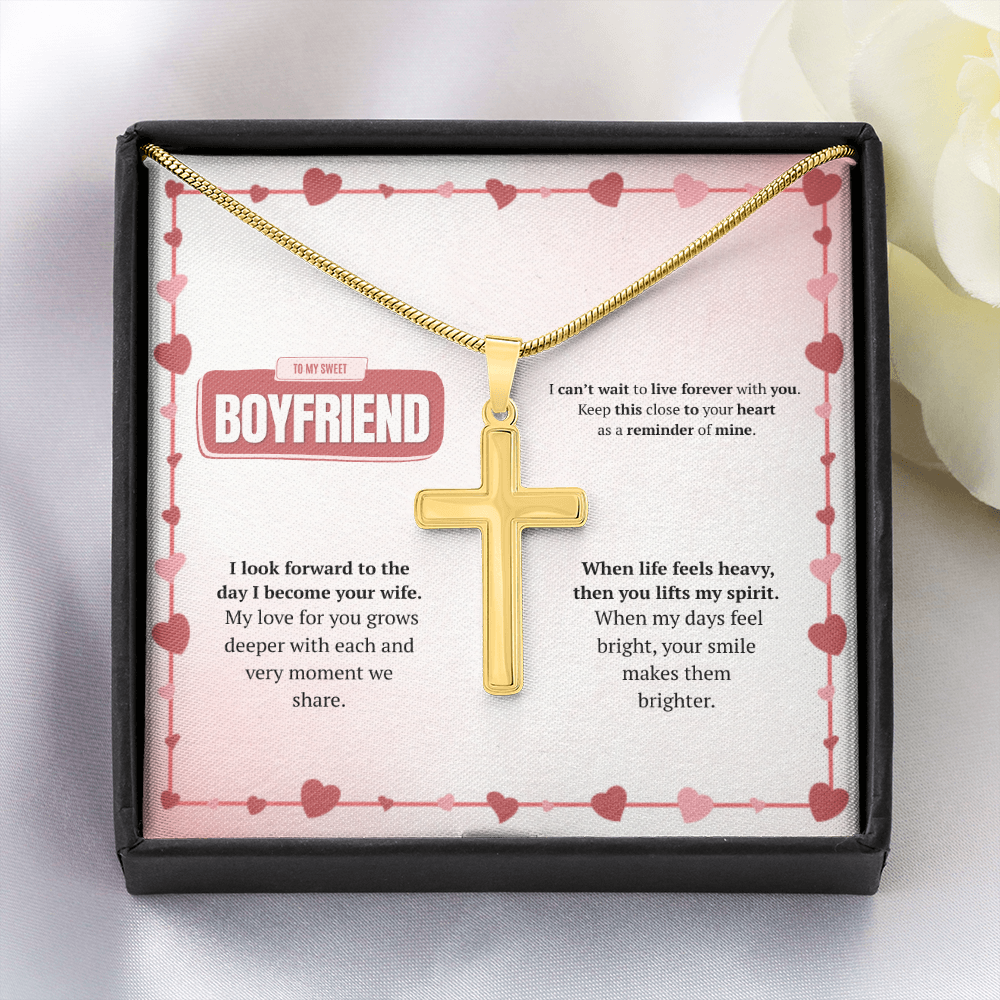 To My Boyfriend | Your Smile Makes Days Brighter | Artisan Cross Necklace with Snake Chain