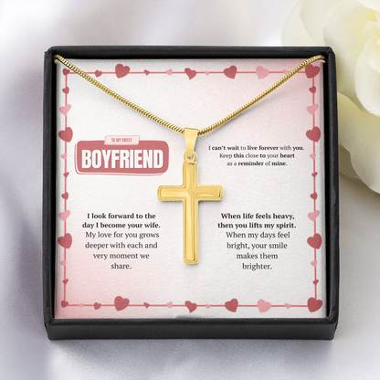 To My Boyfriend | Your Smile Makes Days Brighter | Artisan Cross Necklace with Snake Chain