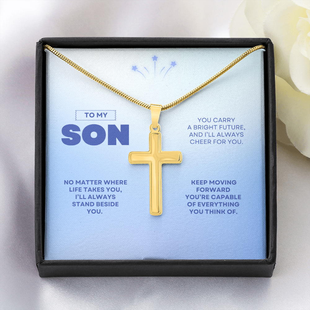 To My Son | You're Capable of Great Things | Artisan Cross Necklace with Snake Chain