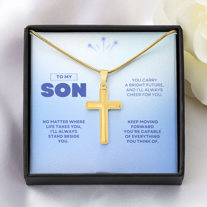 To My Son | You're Capable of Great Things | Artisan Cross Necklace with Snake Chain
