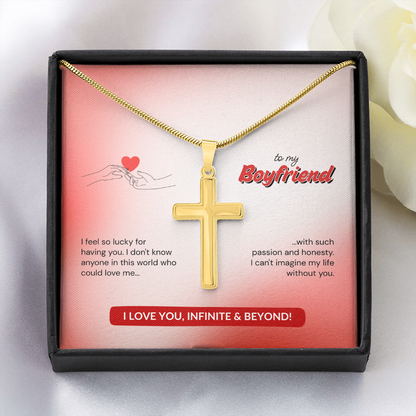 To My Boyfriend | Lucky to Have You | Artisan Cross Necklace with Snake Chain