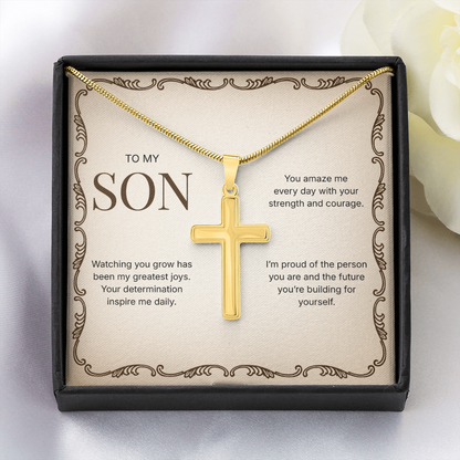 To My Son | Proud of Who You Are | Artisan Cross Necklace with Snake Chain