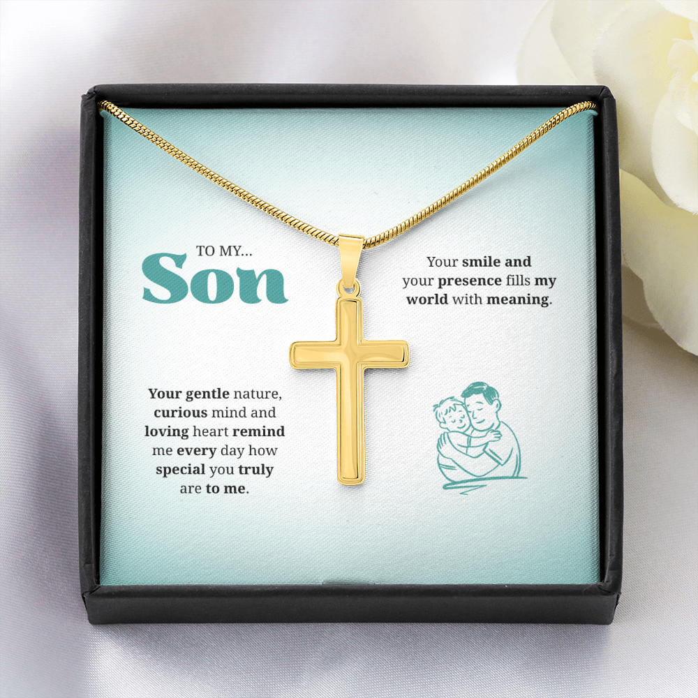 To My Son | You Are Truly Special to Me | Artisan Cross Necklace with Snake Chain