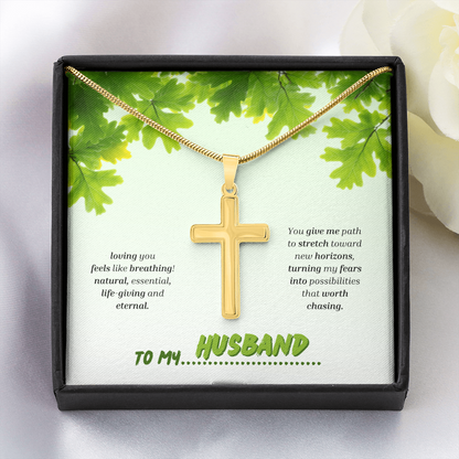 To My Husband | You Grow My World | Artisan Cross with Snake Chain