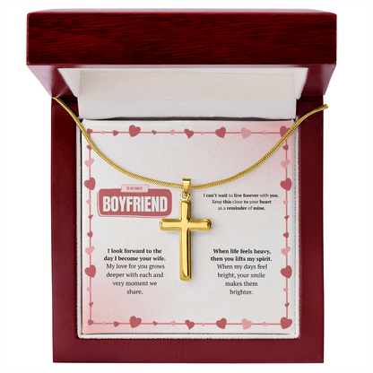 To My Boyfriend | Your Smile Makes Days Brighter | Artisan Cross Necklace with Snake Chain