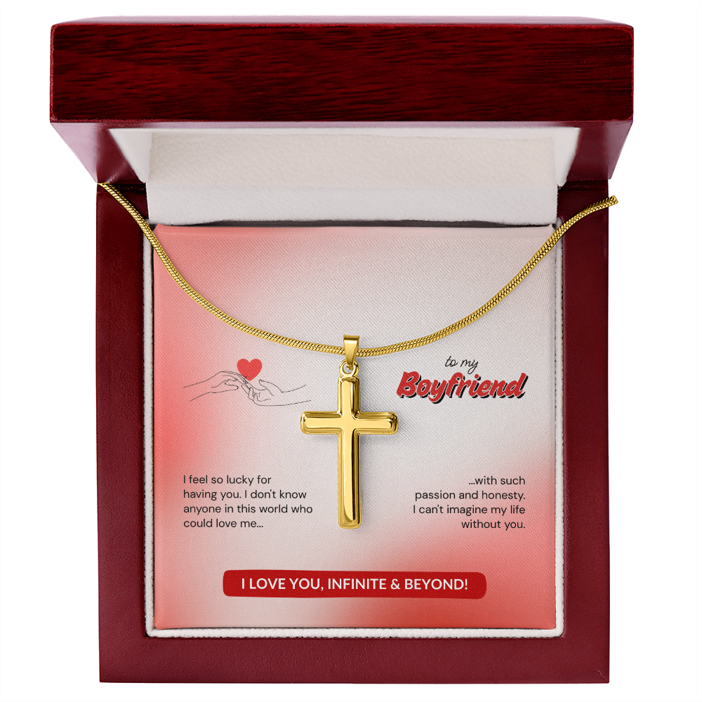 To My Boyfriend | Lucky to Have You | Artisan Cross Necklace with Snake Chain
