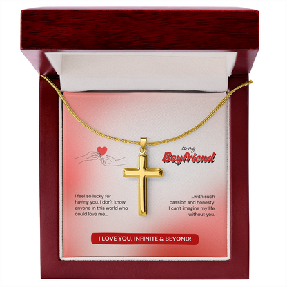 To My Boyfriend | Lucky to Have You | Artisan Cross Necklace with Snake Chain