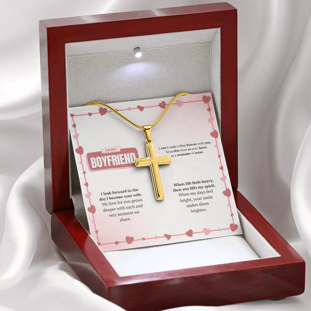 To My Boyfriend | Your Smile Makes Days Brighter | Artisan Cross Necklace with Snake Chain