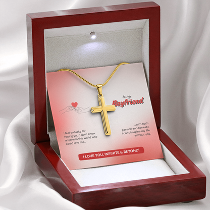 To My Boyfriend | Lucky to Have You | Artisan Cross Necklace with Snake Chain