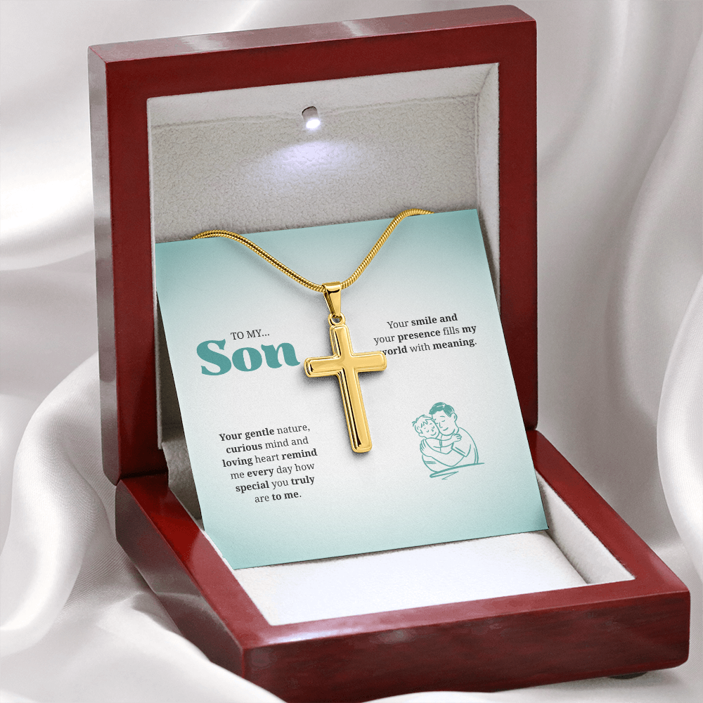 To My Son | You Are Truly Special to Me | Artisan Cross Necklace with Snake Chain